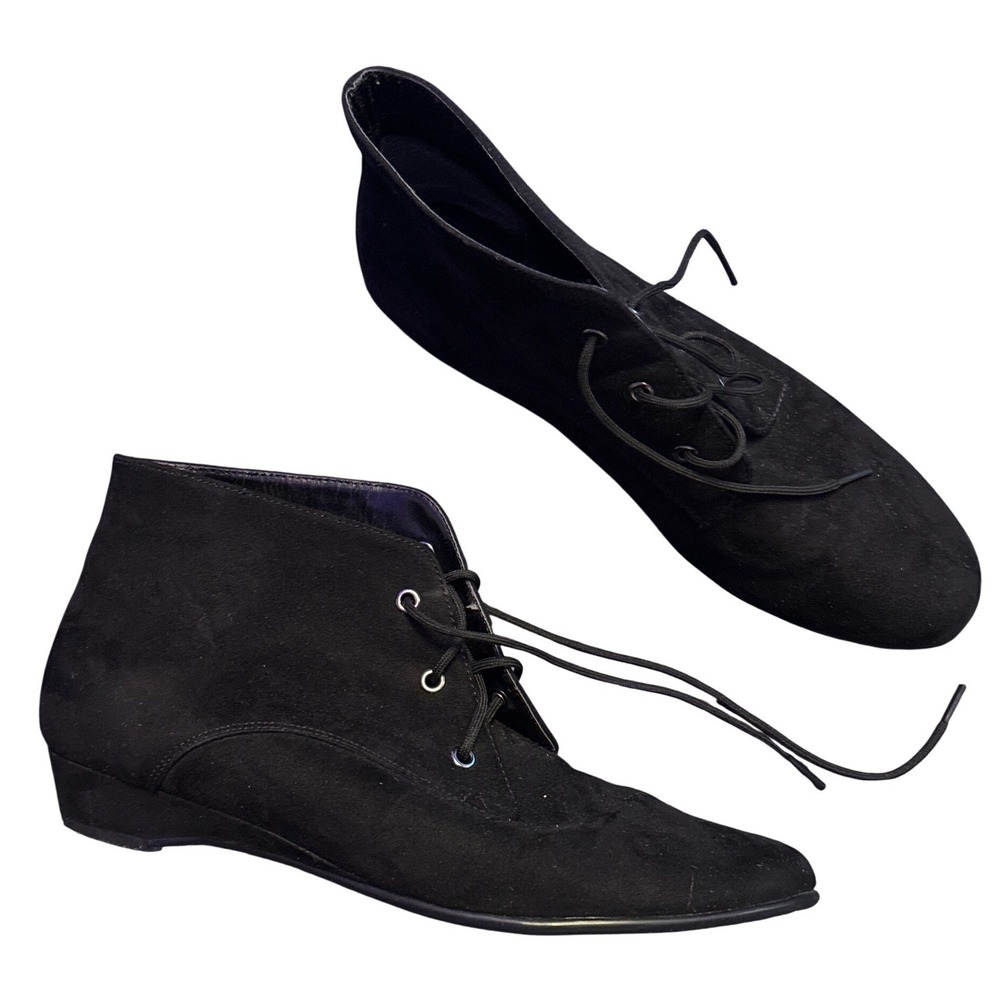 Aerosoles Saturday Night Black Suede Lace Up Ankle Booties Pointed Toe 9.5M